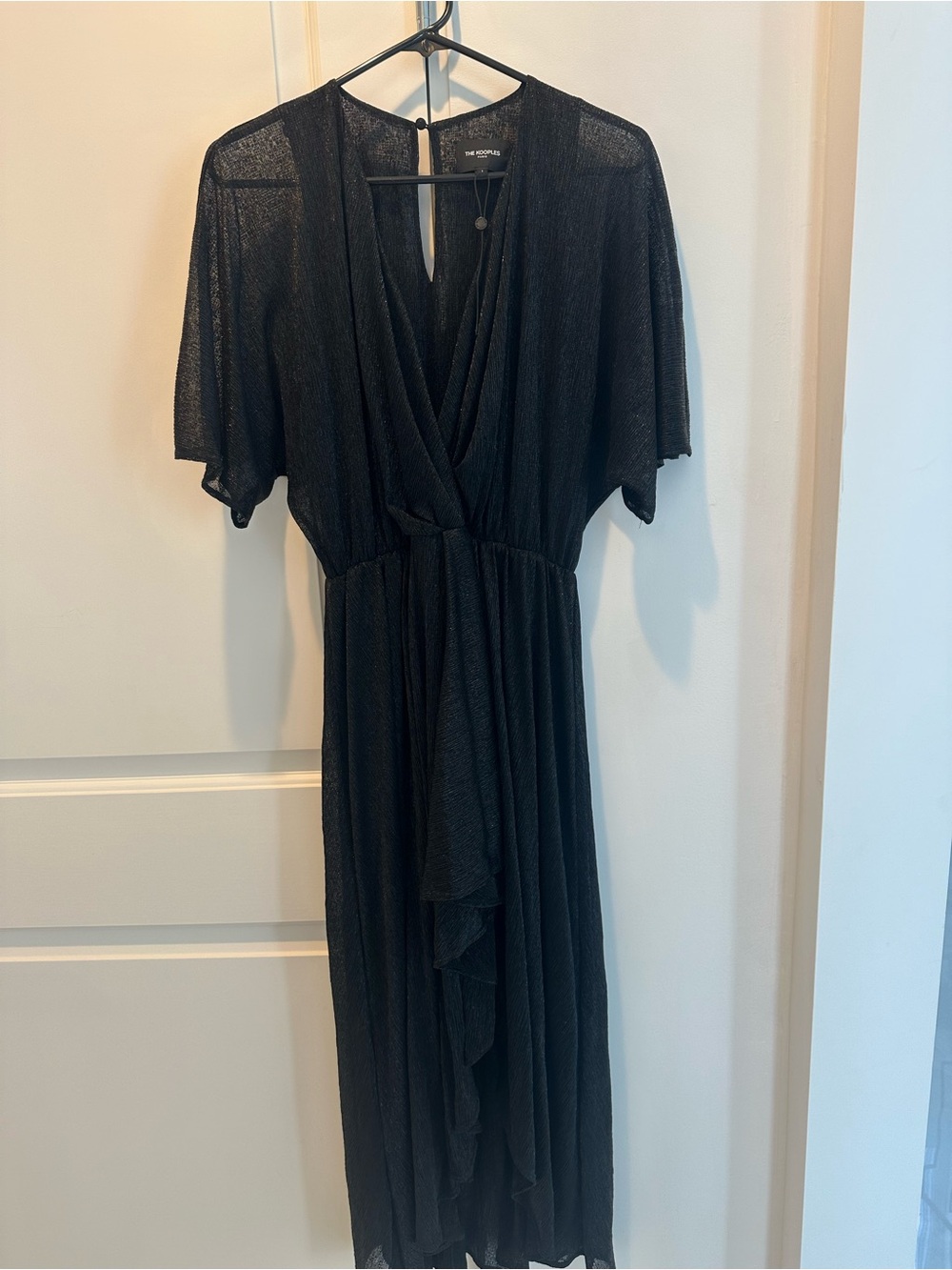 The Kooples Black Draped Wrap Midi Dress